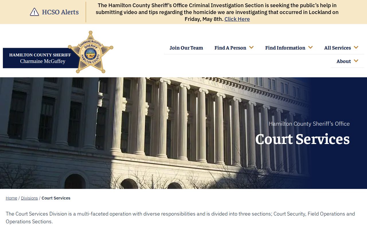 Hamilton County warrant records at HCSO Court Services