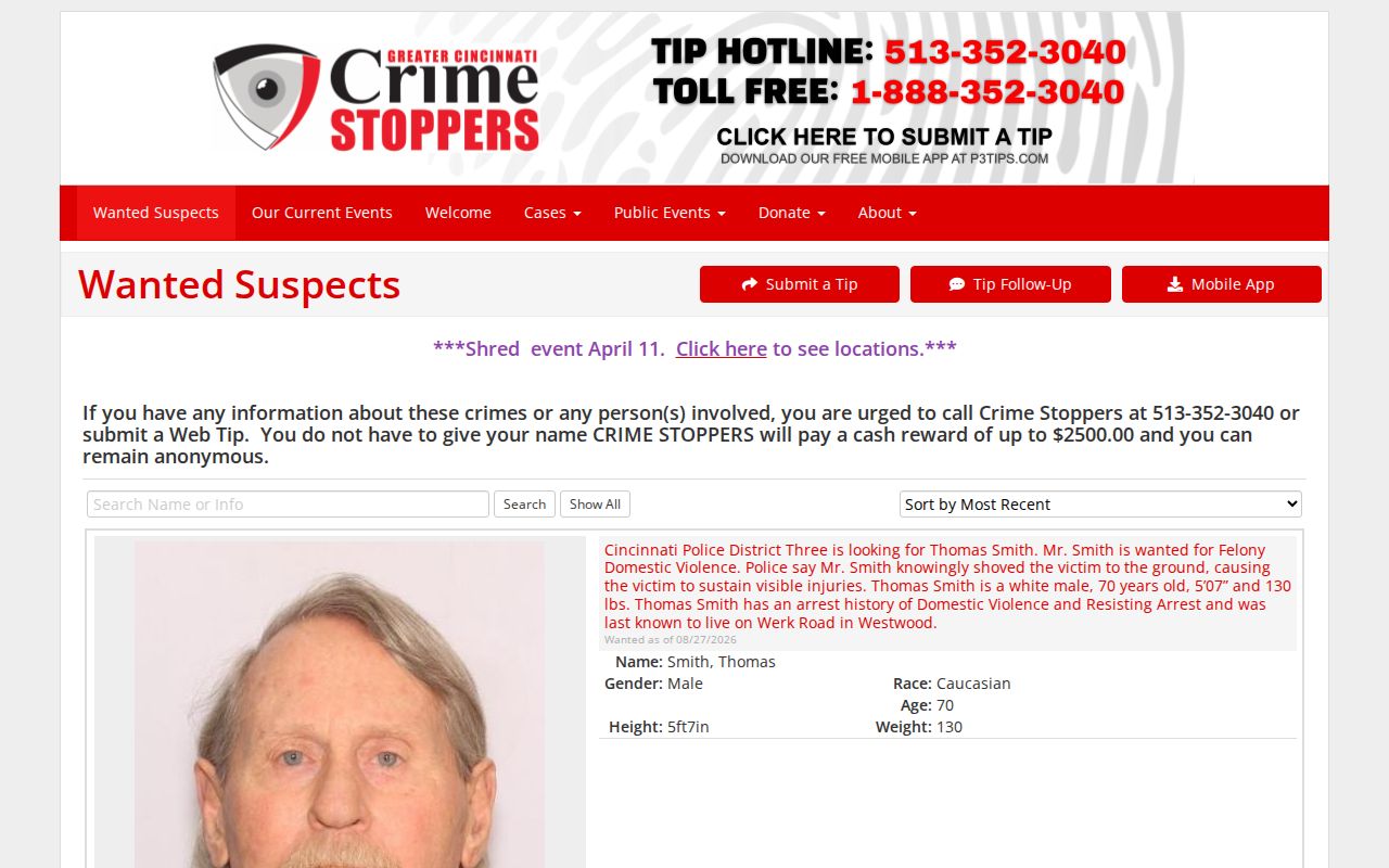 Hamilton County wanted records on the regional Crime Stoppers list