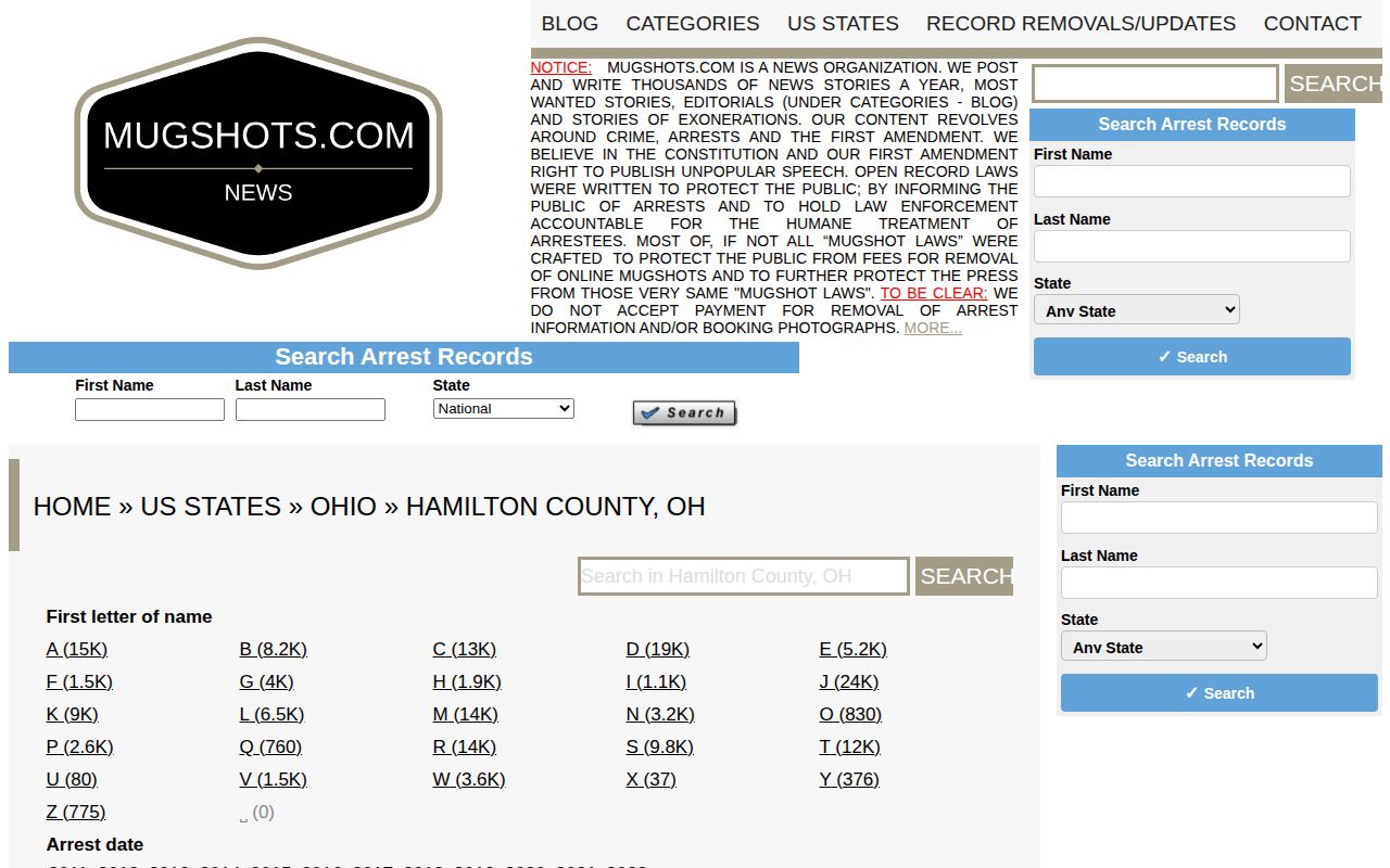 Hamilton County unofficial historical mugshot record archive