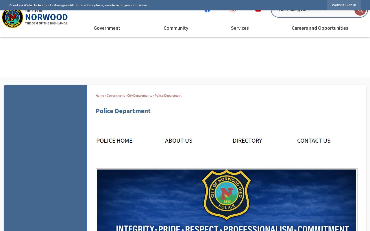 Hamilton County Norwood Police Department page for arrest record information