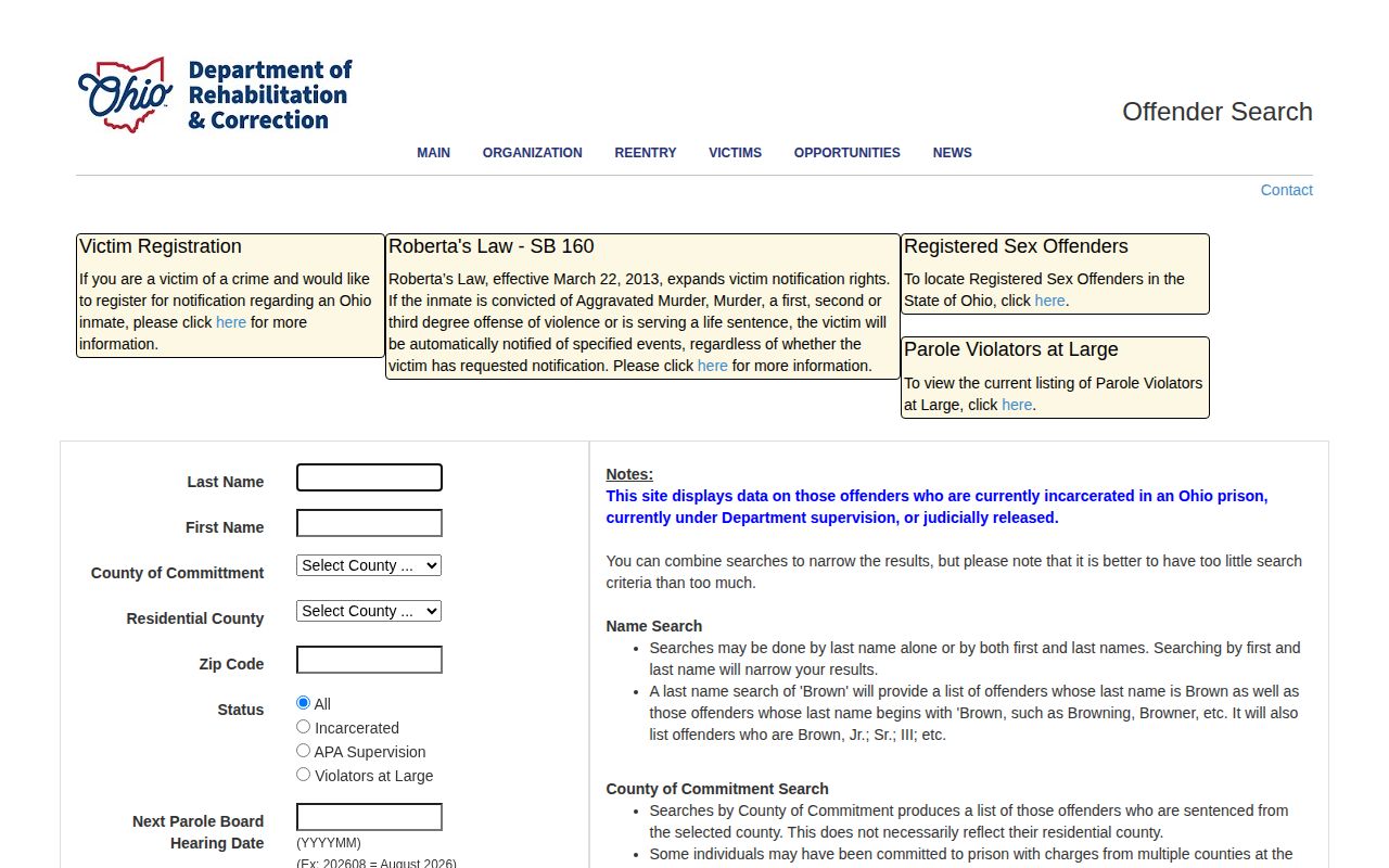 Hamilton County state custody photo search through the official Ohio ODRC offender search